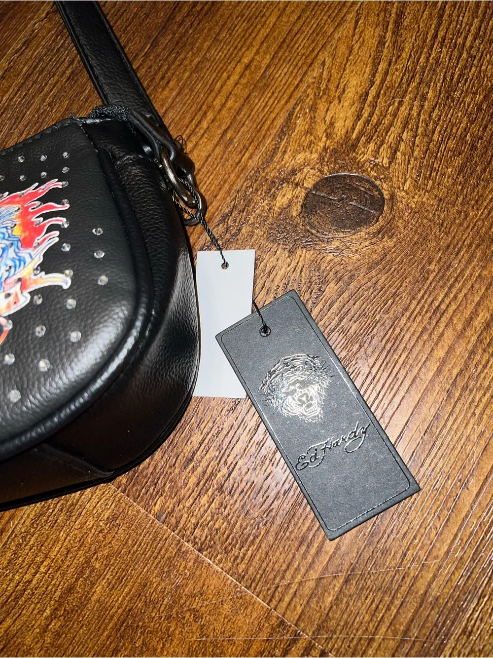 Ed Hardy Black Studded Y2K Rhinestone Shoulder Bag Tattoo Purse New with Tags